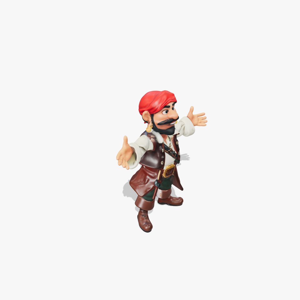 Charming Cartoon Pirate Character Model  Rigged and Animated